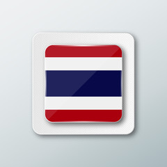 Square button with the national flag of Thailand with the reflection of light. Icon with the main symbol of the country.
