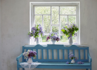 blue bench with lilac indoor