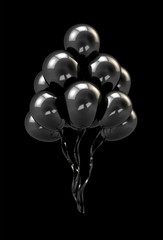 Black balloons isolated. 3d illustration, 3d rendering.