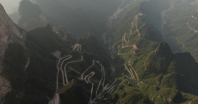 The long and windy 99 turn road going up to the summit of Tianmen shan in mountain national park, Hunan province, China.