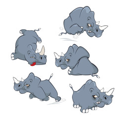 Set of Cartoon Illustration. A  Cute Black Rhinoceros for you Design
