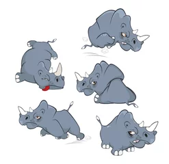 Foto op Aluminium Set of Cartoon Illustration. A  Cute Black Rhinoceros for you Design © liusa