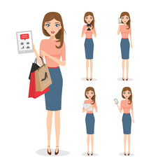 Obraz premium woman shopping online with mobile phone character. people communication technology.