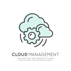 Vector Icon Style Illustration of Cloud Computing Technology, Hosting, Cloud Management, Data Security, Server Storage, Api, Mobile and Desktop Memory, Isolated Web Design Icon