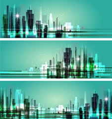 Abstract night city skyline, vector illustration