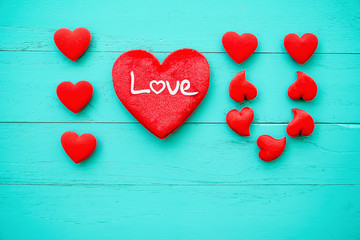 Love hearts on wooden background concept valentine day