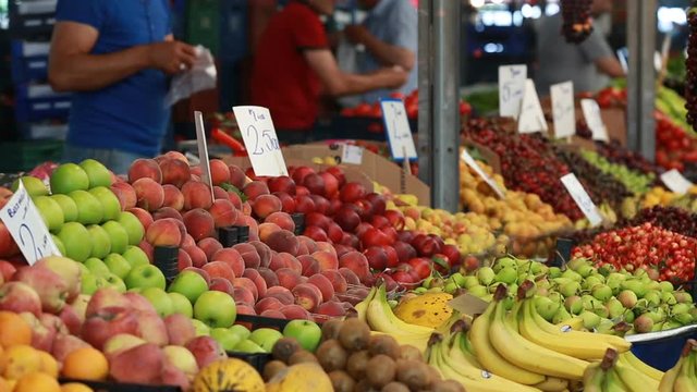 Footage of corns and other fruits and vegetables in a Turkish traditional street market in Ramadan