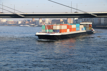Dusseldorf, Germany - 14 december 2014: large cargo ship on Rhin