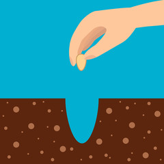 Planting seeds in open ground, vector.