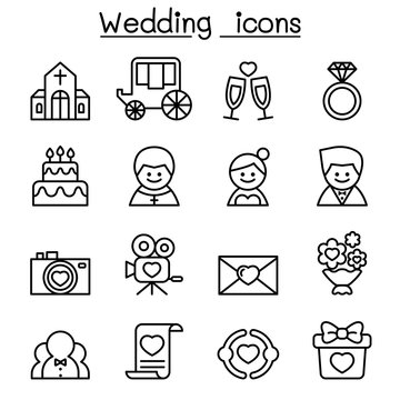 Wedding icon set in thin line style