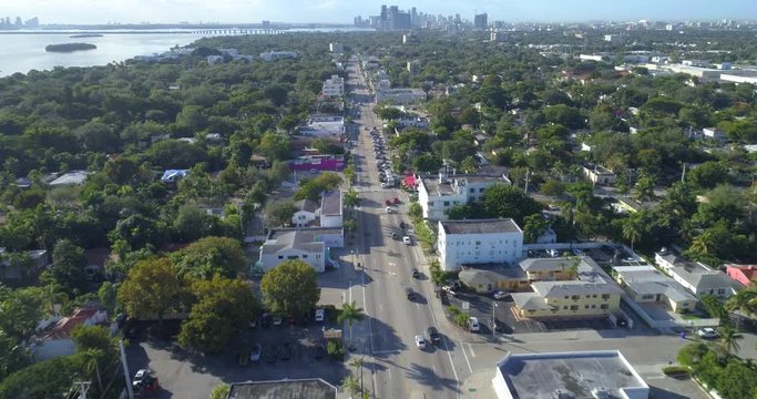 Aerial video of Miami Mimo District by Biscayne Boulevard and 69th Street