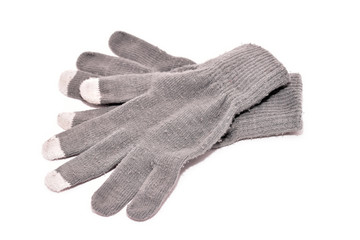 Gray winter gloves isolated on white