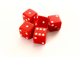 Red casino dice isolated on white background