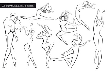 Set.  Silhouettes of dancing girls.