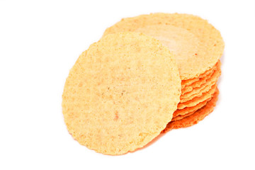 Round waffles with salt isolated on white