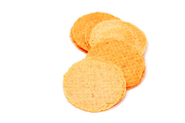Round waffles with salt isolated on white