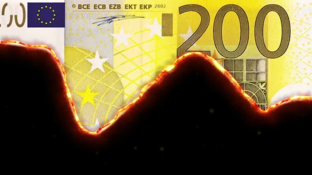 combustion of a 200 Euro note, concept for financial excess and crisis