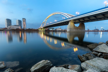 Apollo bridge in Bratislava, Slovakia with nice sunset 