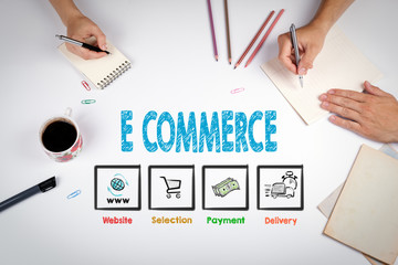 E commerce Concept. The meeting at the white office table.