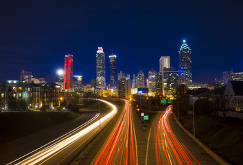 Fototapeta na wymiar timelapse of traffic in downtown Atlanta