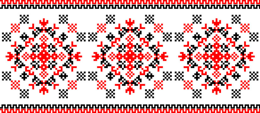 Repeating cross-stitch embroidered folk vector border