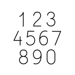 numbers numerals line icons set black on white background