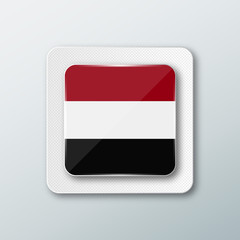 Square button with the national flag of Yemen with the reflection of light. Icon with the main symbol of the country.