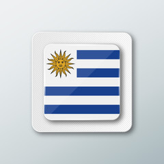 Obraz premium Square button with the national flag of Uruguay with the reflection of light. Icon with the main symbol of the country.
