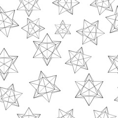 Seamless stars sacred geometric modern pattern. Black and white abstract background. hipster fashion ornament