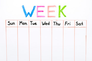 Seven days of the week writing on white board
