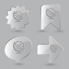 4 images: globe and handset, globe and loupe, globe and recyclin