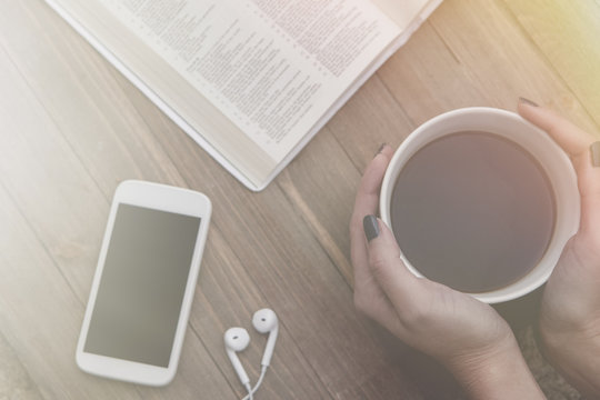Bible Study with Smartphone and Coffee