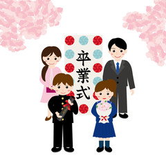 中高生の卒業式　親子