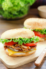 Close up of homemade cheese burger