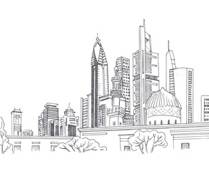 flat graphic vector illustration landscape with skyscrapers Dubai - 136466396