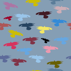 Seamless pattern with isolated birds on blue background