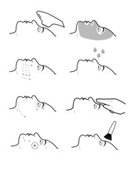 A set of cosmetology icons. Medical cosmetic procedures for beauty and health of face skin. 