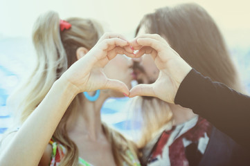 Fototapeta premium Stylized photo of couple kissing 