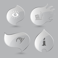 4 images: eye, rip, astrologer's hat, candle. Mystic signs set.