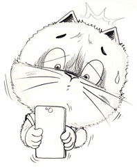 Cat uptight with his friend in mobile phone social network chat