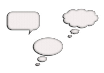 Speech bubbles or clouds, textured 3d set isolated on white