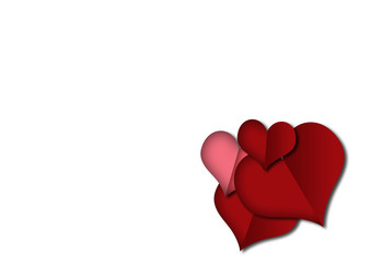 Valentine's day red hearts made of paper. Artistic digital illustration background