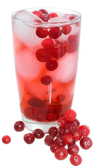Cocktail with cranberry juice and ice cubes isolated