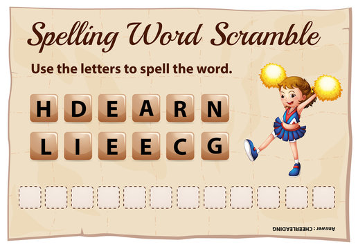 Spelling word scramble for word cheerleading