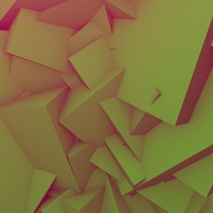 3D geometric abstract background. Green, brown, orange colors.