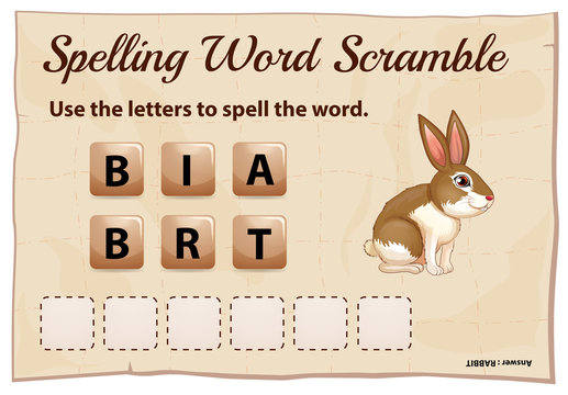 Spelling word scramble game template with word rabbit
