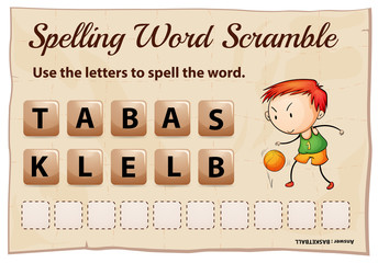 Spelling word scramble for word  basketball