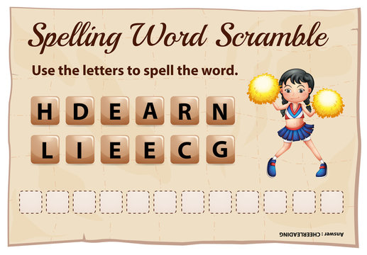 Spelling word scramble for word cheerleading