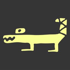 Hand-drawn yellow crocodile on black background vector