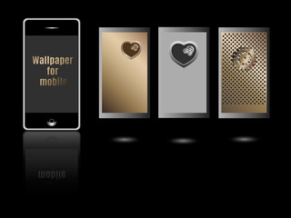 Wallpaper for mobile. Collection of Technology Wallpaper Designs. Set of Mobile Phones with hearts and gears wallpaper.